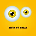 Colorful Cartoon Funny Yellow Eyes with smile. Cute monster. Vector Isolated illustration on yellow background. Happy Halloween. T Royalty Free Stock Photo